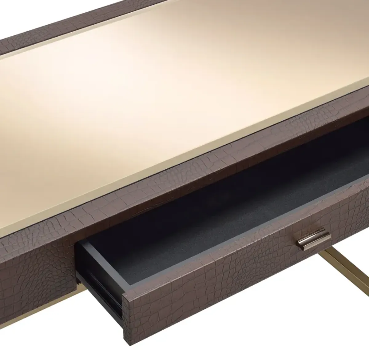 Zakwani - Synthetic Leather Desk Table - Espresso / Champagne