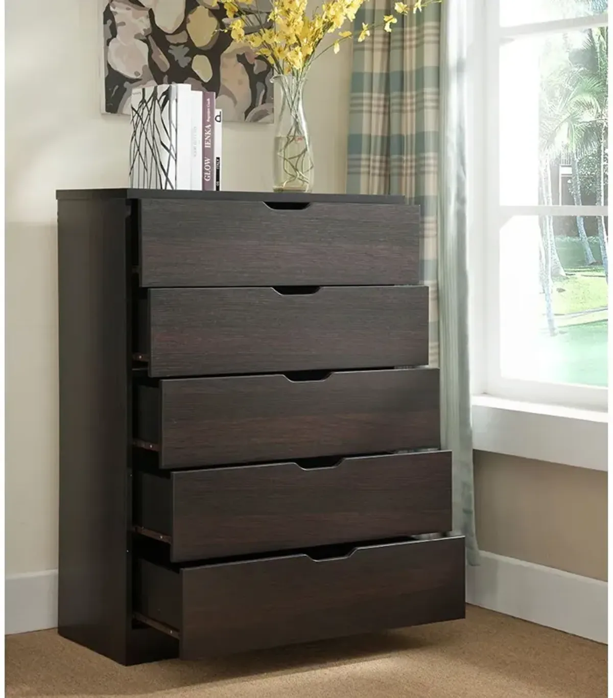 Functional 5 Drawer Chest - Dark Brown