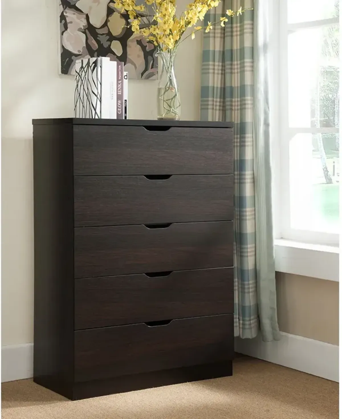 Functional 5 Drawer Chest - Dark Brown