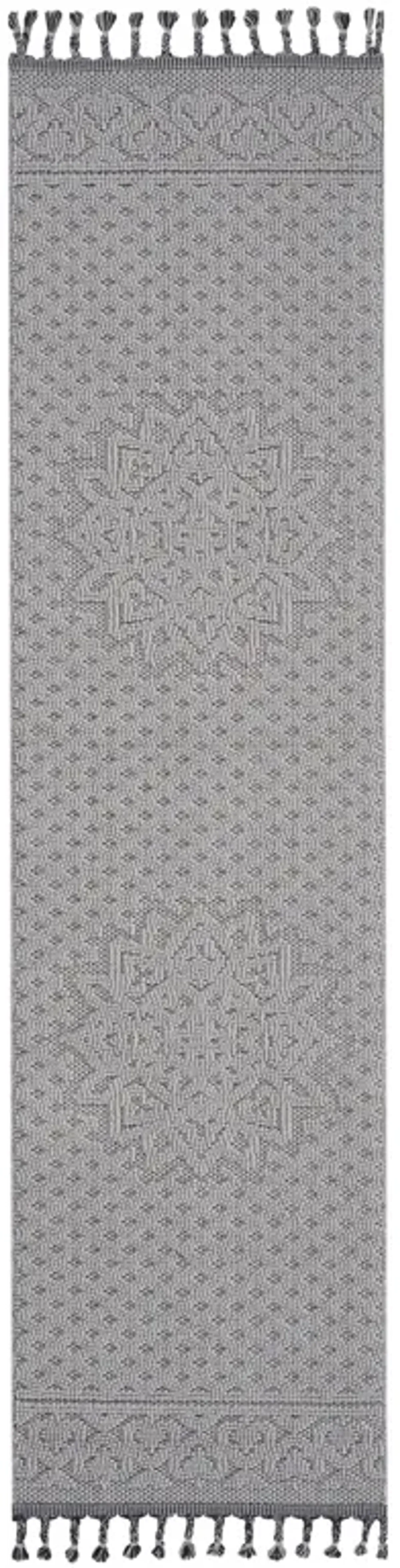 Guros - 2' x 8' Medallion Indoor / Outdoor Area Rug - White / Ivory