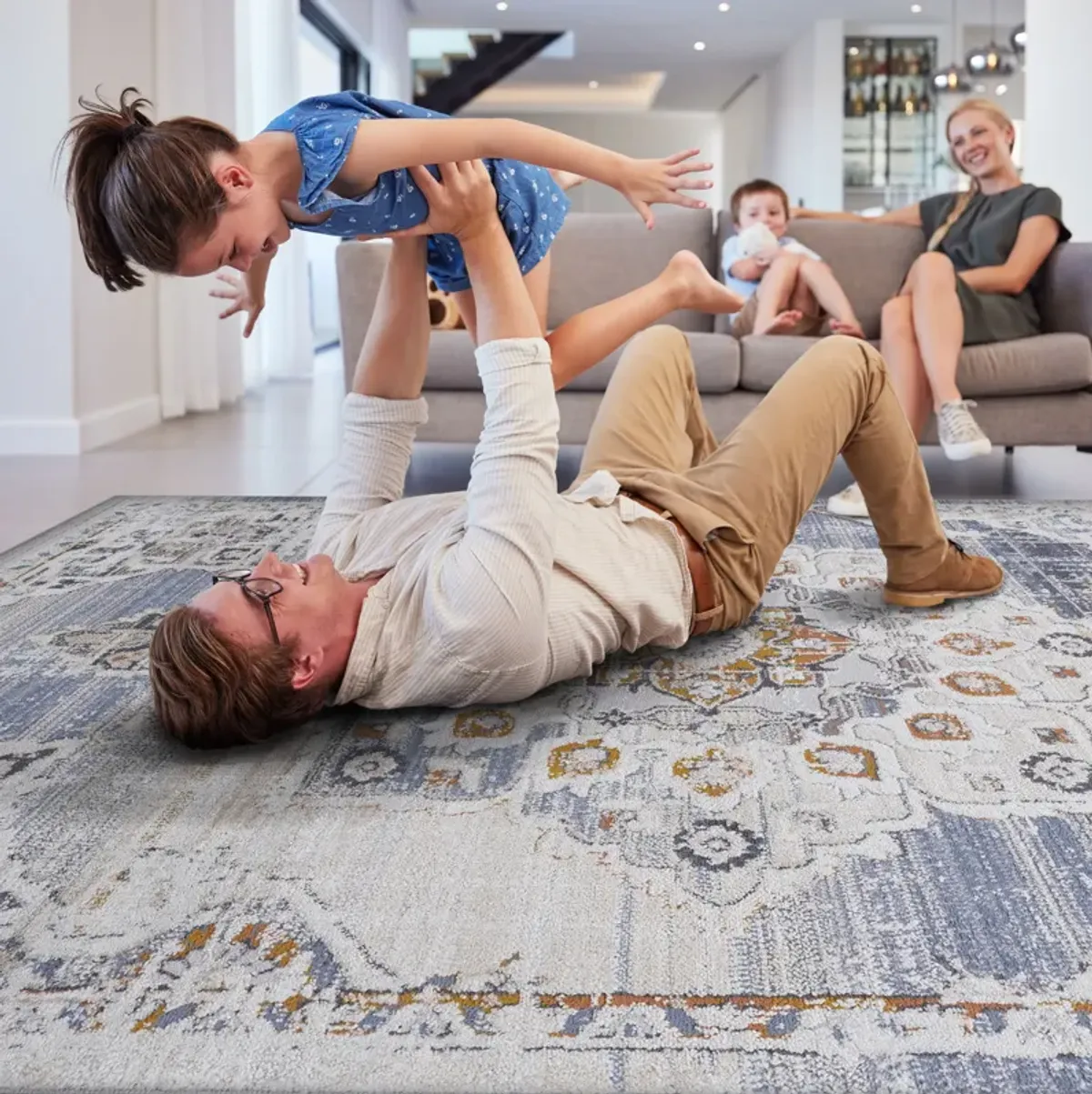 2' x 8' Medallion Non-Shedding Stylish And Stain Resistant Area Rug - Cream / Gold