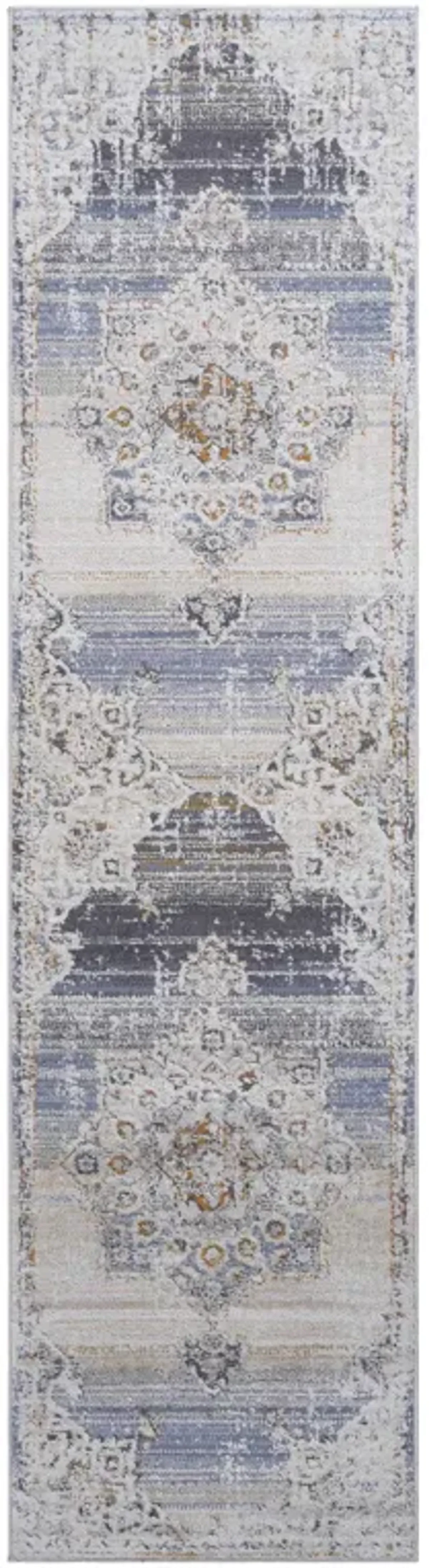 2' x 8' Medallion Non-Shedding Stylish And Stain Resistant Area Rug - Cream / Gold