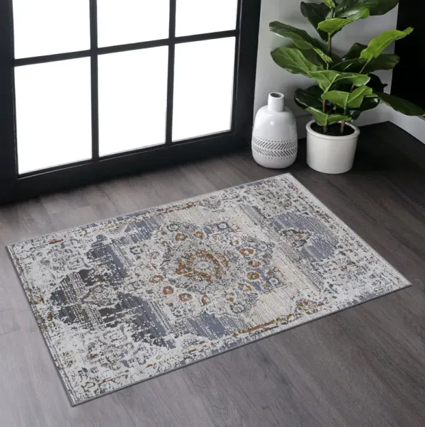 Payas - 2' x 3' Medallion Non-Shedding Stylish And Stain Resistant Area Rug - Cream / Gold