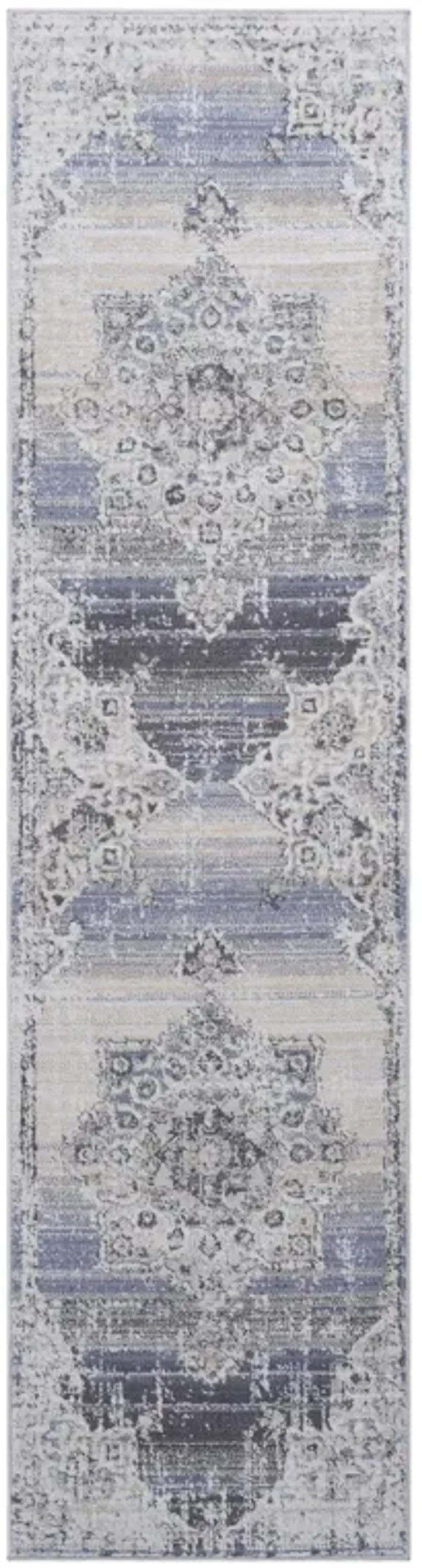 2' x 8' Medallion Non-Shedding Stylish And Stain Resistant Area Rug - Cream / Blue