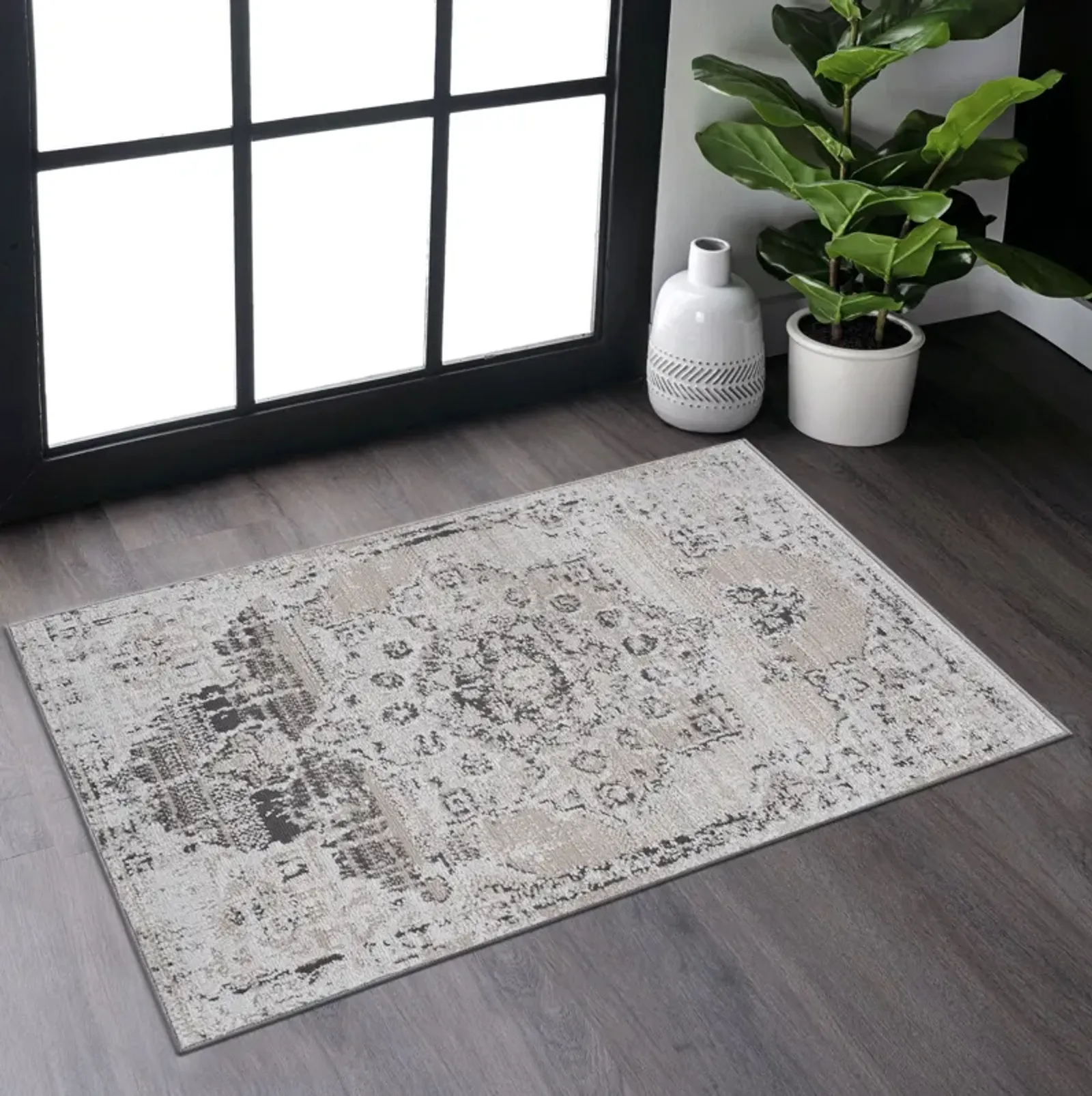 Payas - 2' x 3' Medallion Non-Shedding Stylish And Stain Resistant Area Rug - Cream / Beige