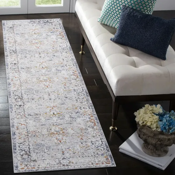 2' x 8' Traditional Non-Shedding Stylish And Stain Resistant Area Rug - Ivory / Gray