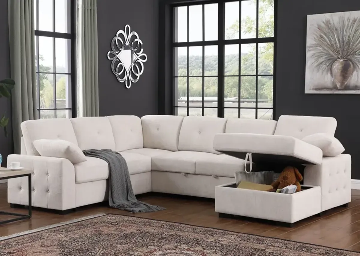 Nyhan - Upholstered Corner Sectional With Pull Out Loveseat And Storaged Chaise