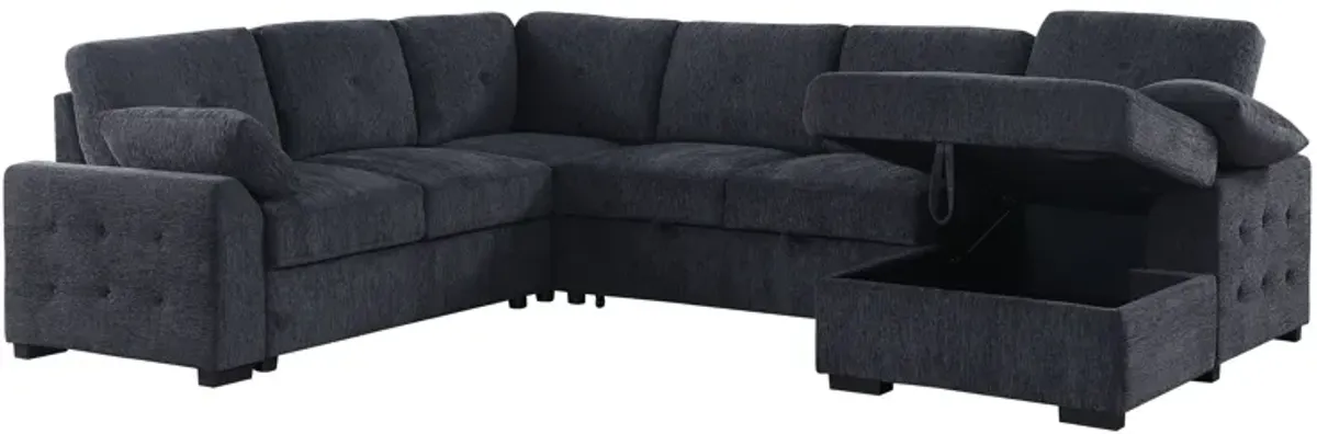 Nyhan - Upholstered Corner Sectional With Pull Out Loveseat And Storaged Chaise