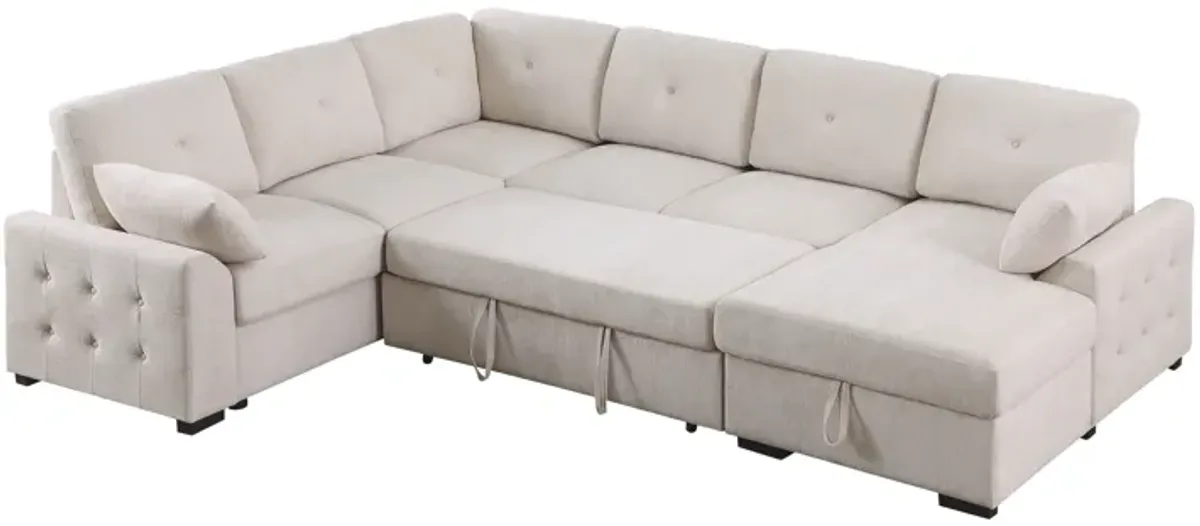 Nyhan - Upholstered Corner Sectional With Pull Out Loveseat And Storaged Chaise