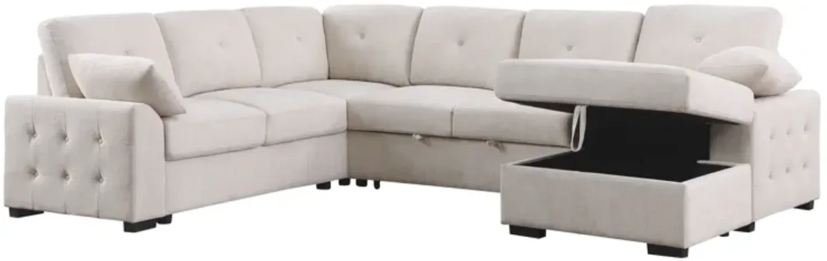 Nyhan - Upholstered Corner Sectional With Pull Out Loveseat And Storaged Chaise