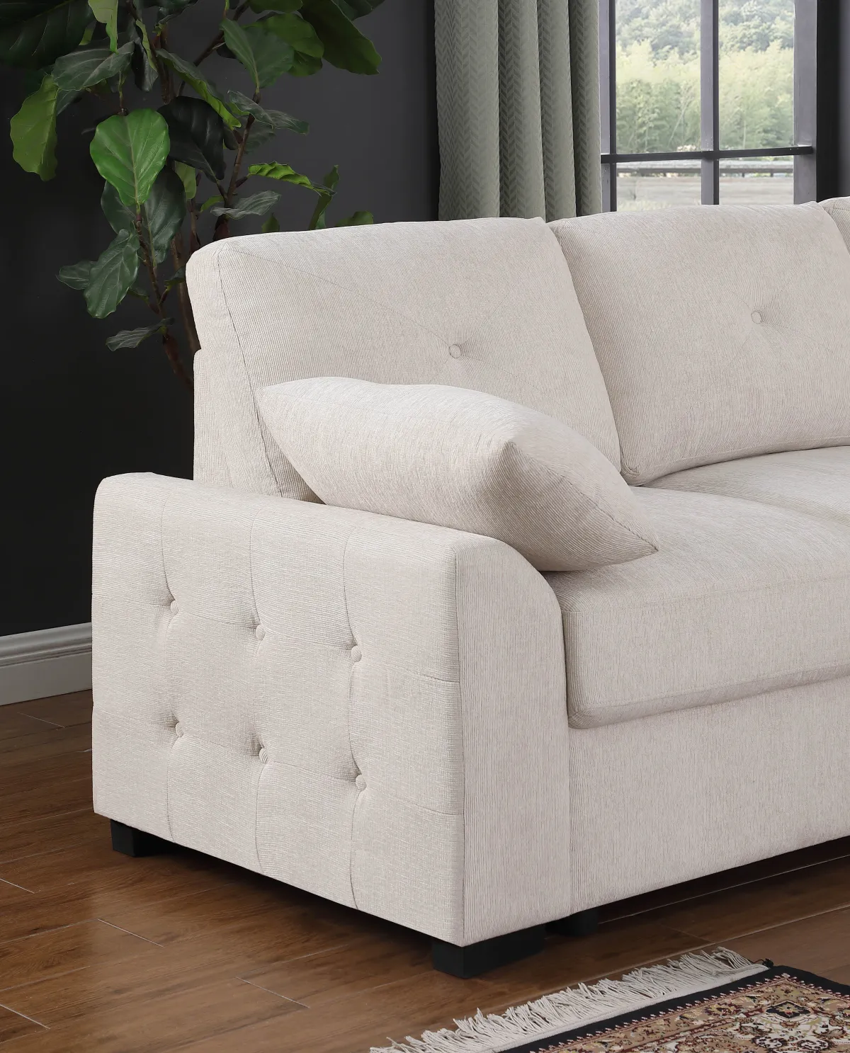 Nyhan - Upholstered Corner Sectional With Pull Out Loveseat And Storaged Chaise