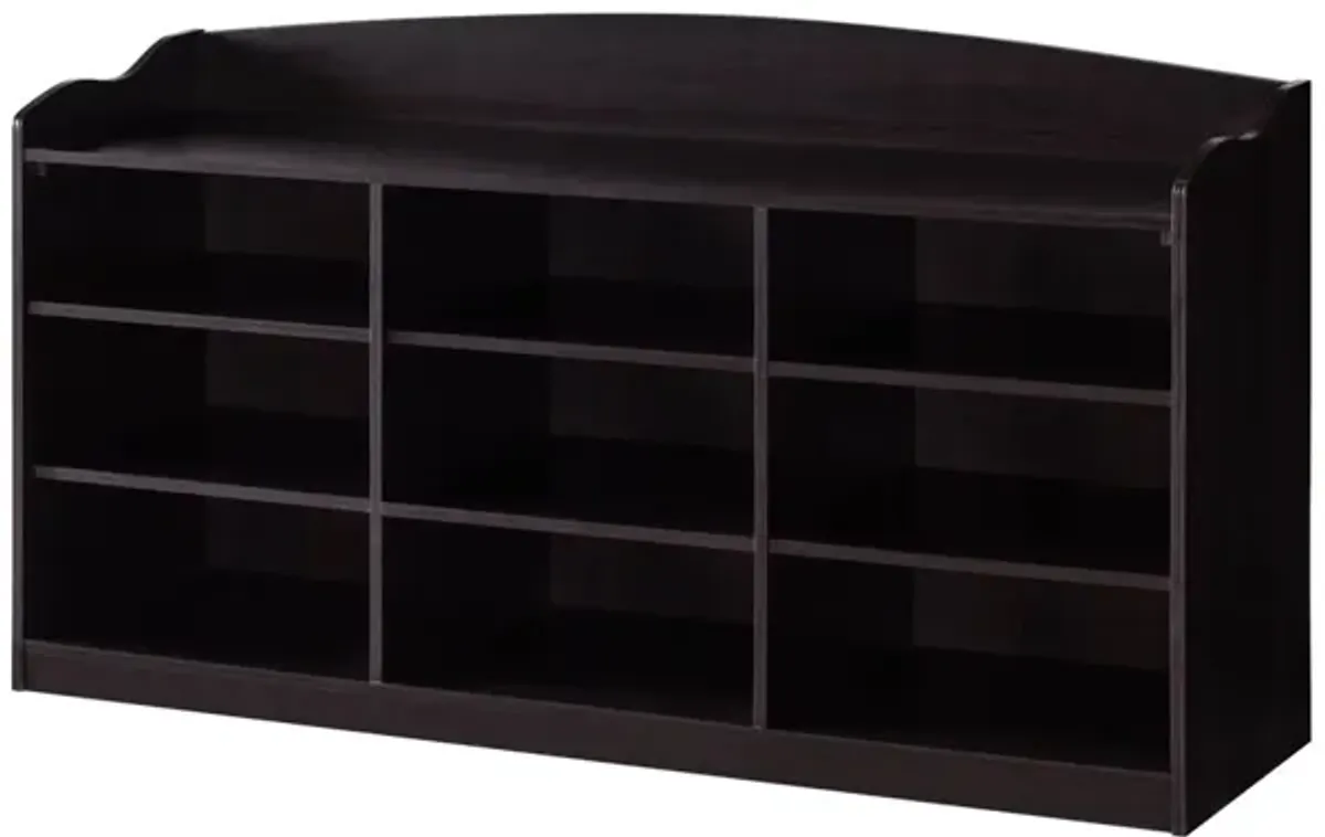 Entry Bench Shoe Rack With Nine Storage Shelves With Top Open Shelf