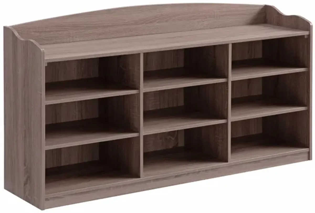 Entry Bench Shoe Rack With Nine Storage Shelves With Top Open Shelf