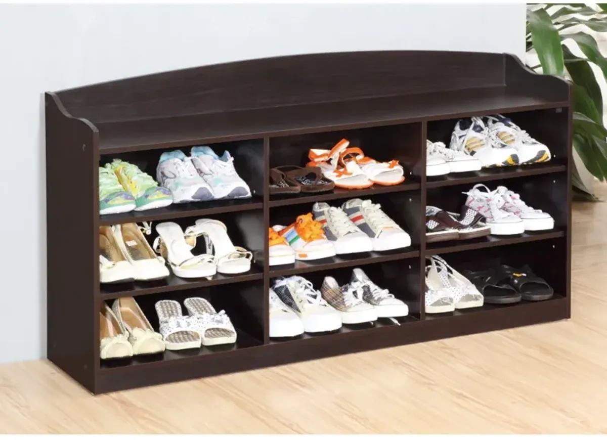 Entry Bench Shoe Rack With Nine Storage Shelves With Top Open Shelf