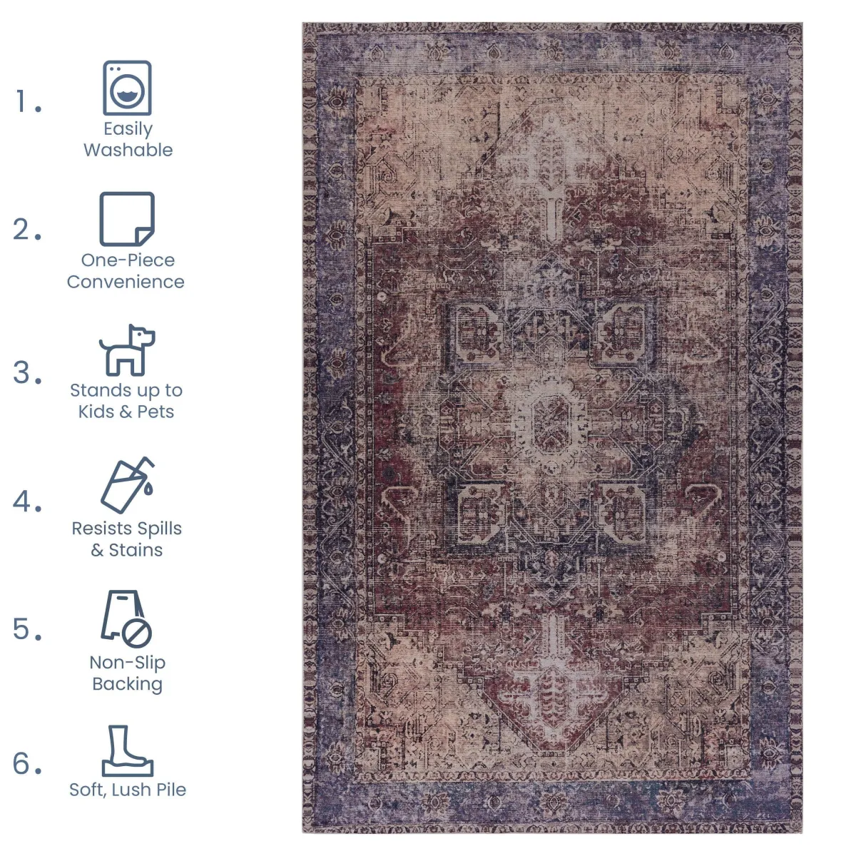 Area Rugs Washable Rug, Low-Pile, Non-Slip, Non-Shedding, Foldable, Kid & Pet Friendly Area Rugs