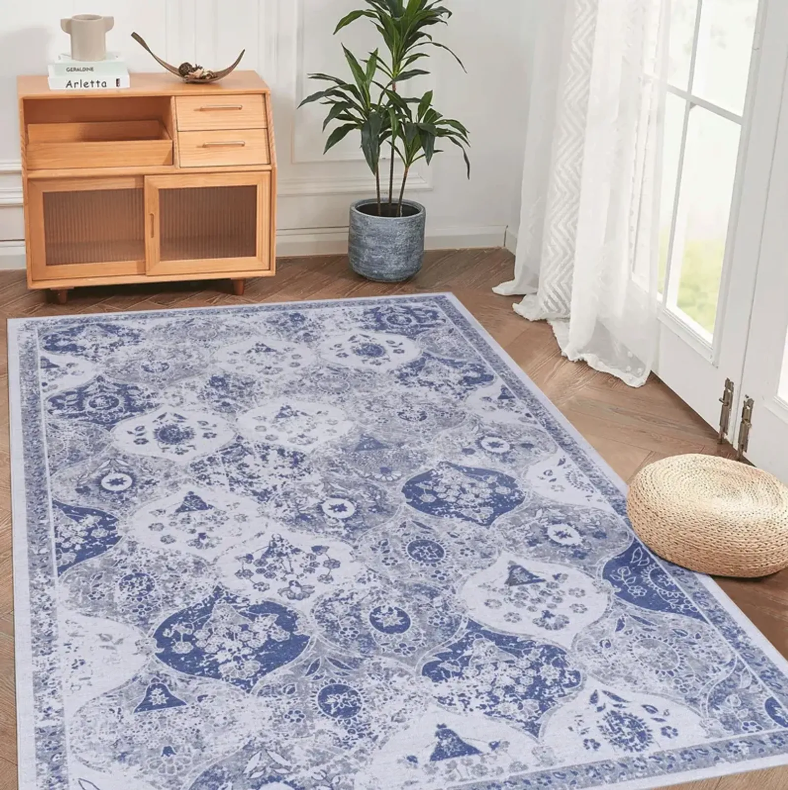 Area Rugs, Washable Rug, Low-Pile, Non-Slip, Non-Shedding, Foldable, Kid & Pet Friendly Area Rugs - Blue