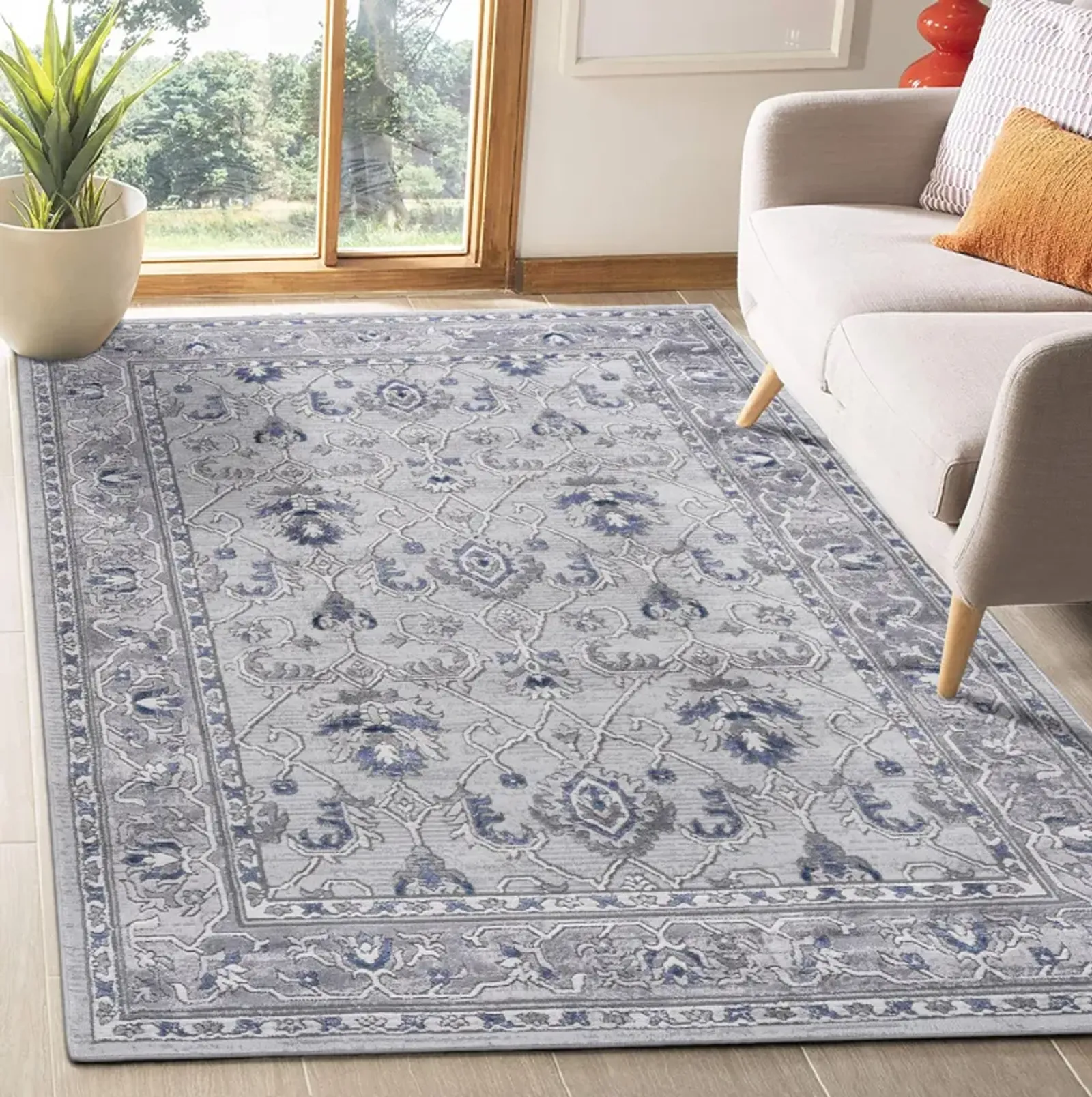 Oriental Non-Shedding Living Room Bedroom Dining Home Office Stylish And Stain Resistant Area Rug - Gray / Blue