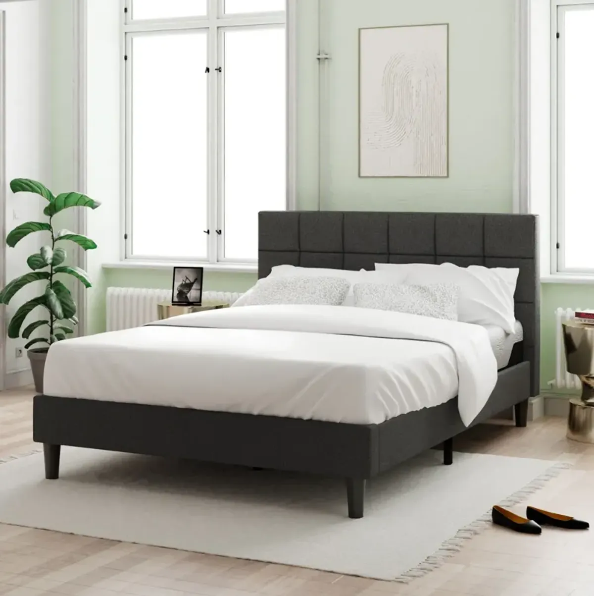 Upholstered Platform Bed Square Stitch