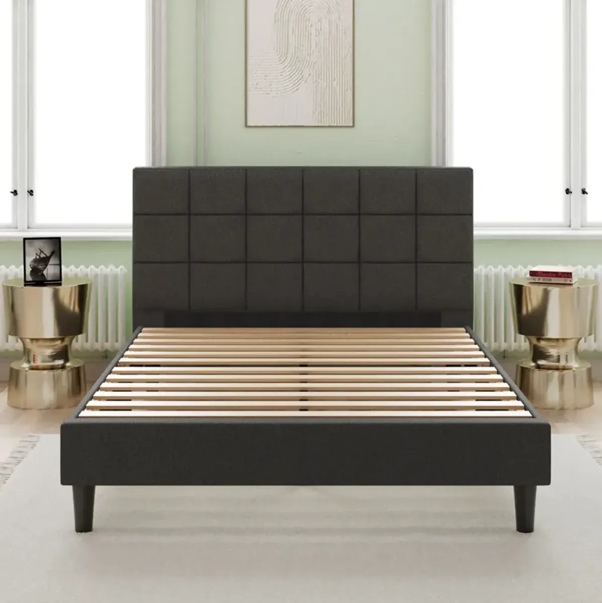 Upholstered Platform Bed Square Stitch