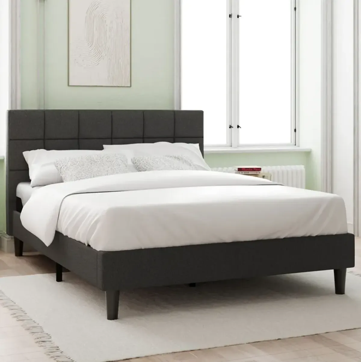 Upholstered Platform Bed Square Stitch