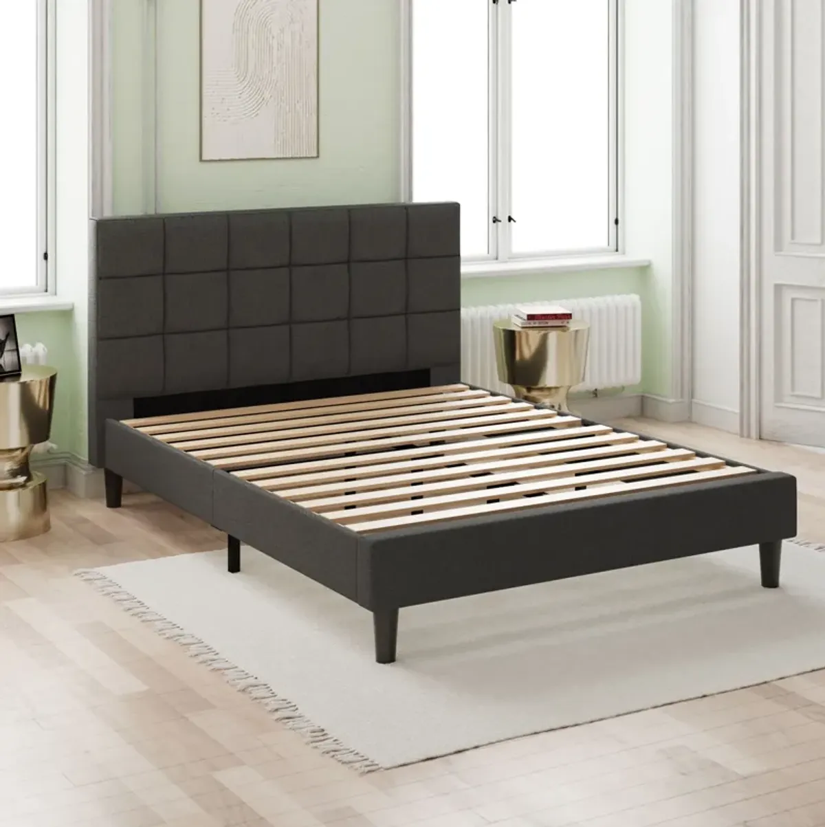 Upholstered Platform Bed Square Stitch