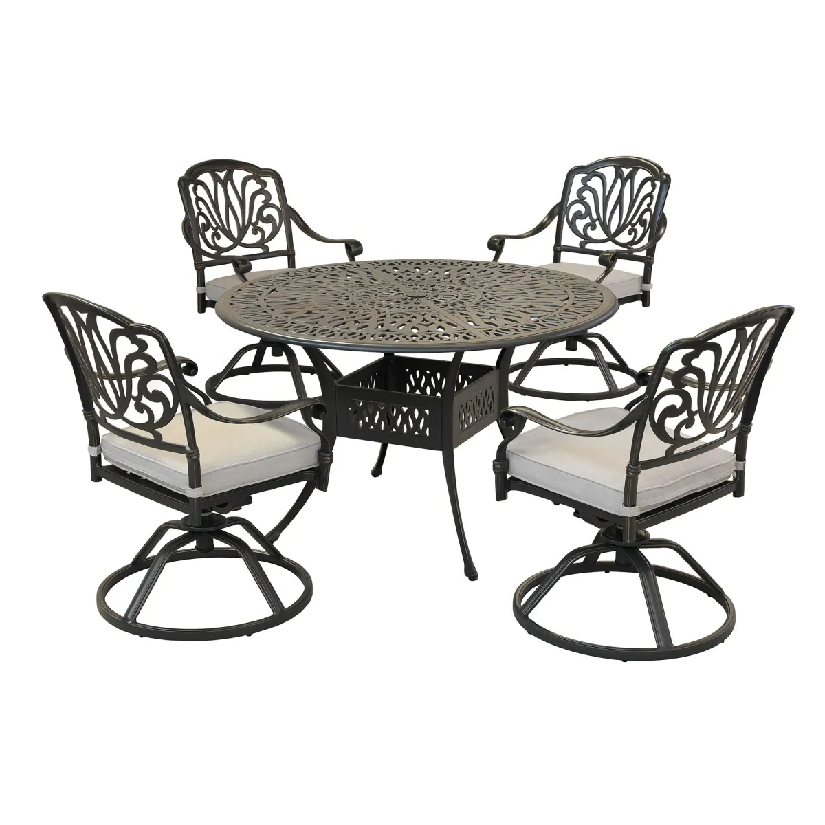 Round 48.03" Long Aluminum Dining Set With Cushions