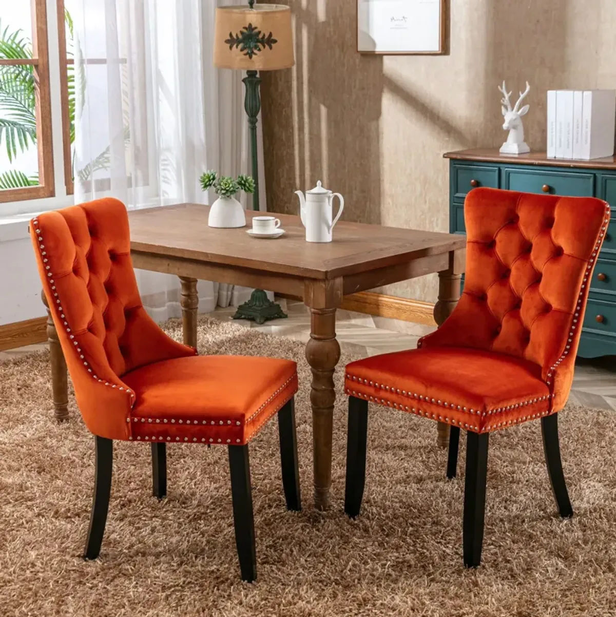 Nikki - Modern, High-End Tufted Solid Wood Contemporary Velvet Upholstered Dining Chair With Wood Legs Nailhead Trim (Set of 2)