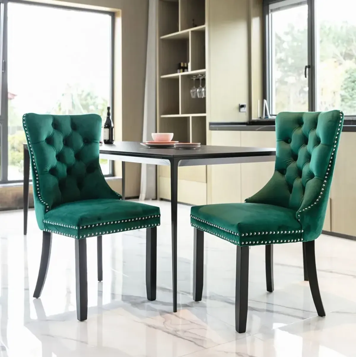 Nikki - Modern, High-End Tufted Solid Wood Contemporary Velvet Upholstered Dining Chair With Wood Legs Nailhead Trim (Set of 2)