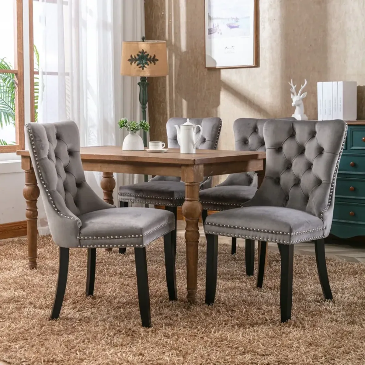 Nikki - Modern, High-End Tufted Solid Wood Contemporary Velvet Upholstered Dining Chair With Wood Legs Nailhead Trim (Set of 2)