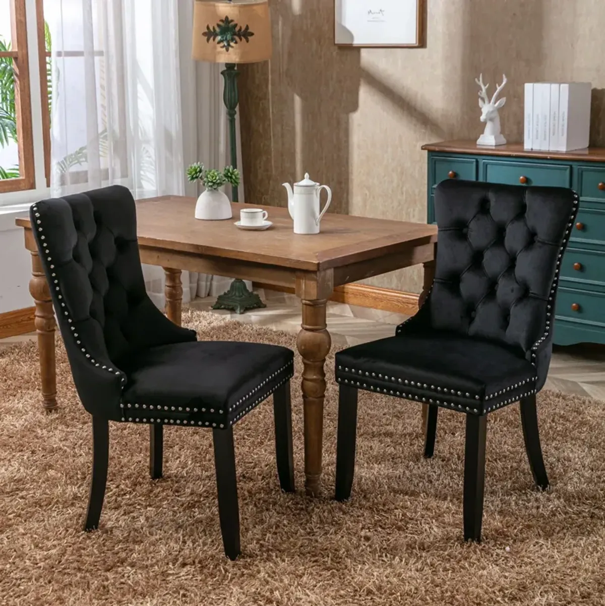 Nikki - Modern, High-End Tufted Solid Wood Contemporary Velvet Upholstered Dining Chair With Wood Legs Nailhead Trim (Set of 2)