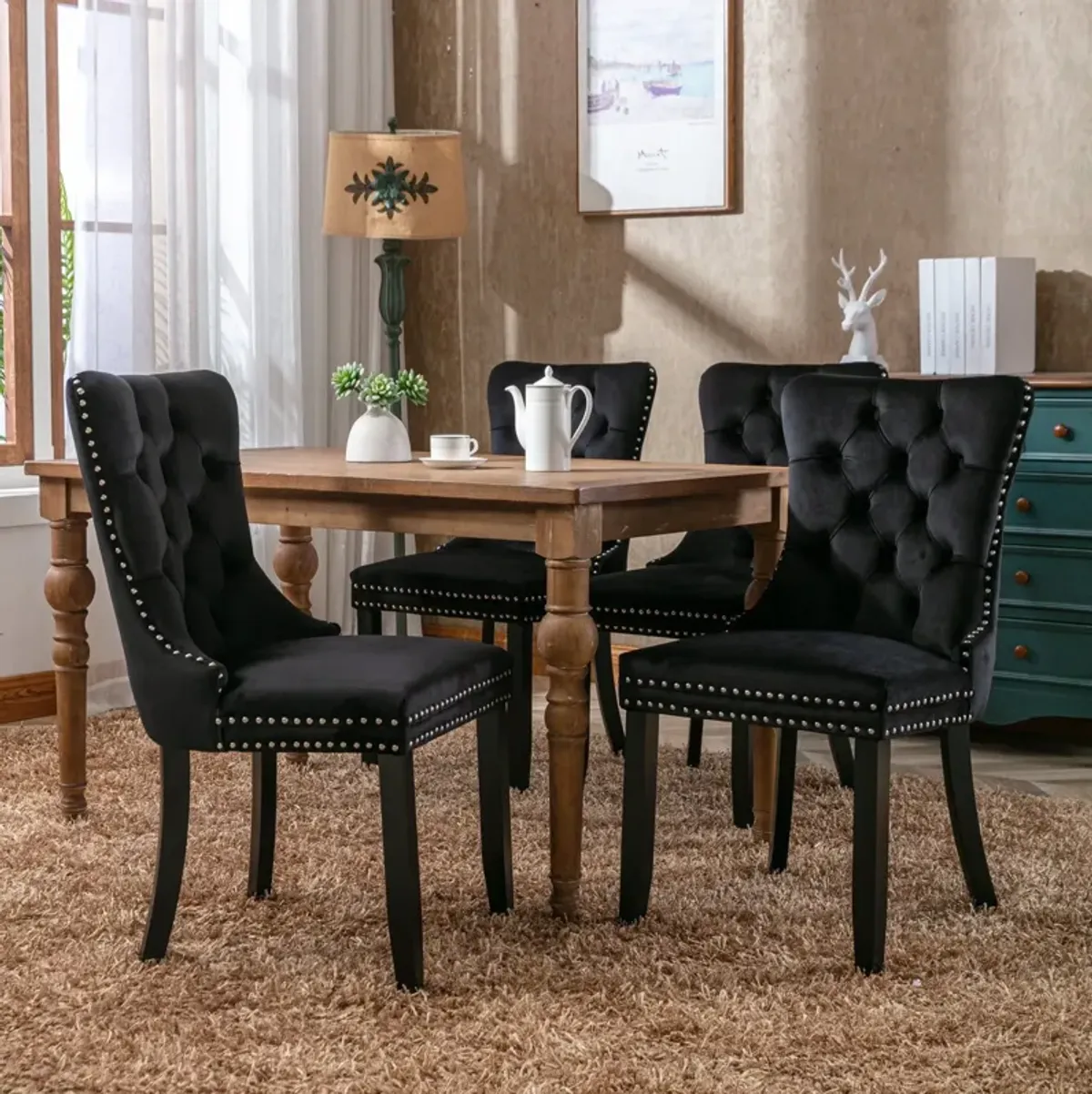 Nikki - Modern, High-End Tufted Solid Wood Contemporary Velvet Upholstered Dining Chair With Wood Legs Nailhead Trim (Set of 2)