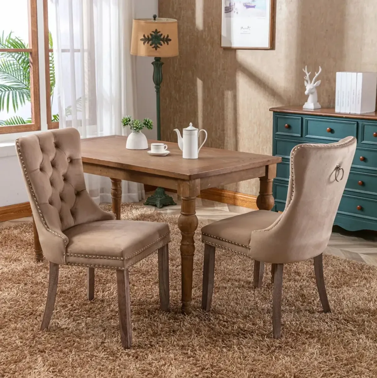 Nikki - Modern, High-End Tufted Solid Wood Contemporary Velvet Upholstered Dining Chair With Wood Legs Nailhead Trim (Set of 2)