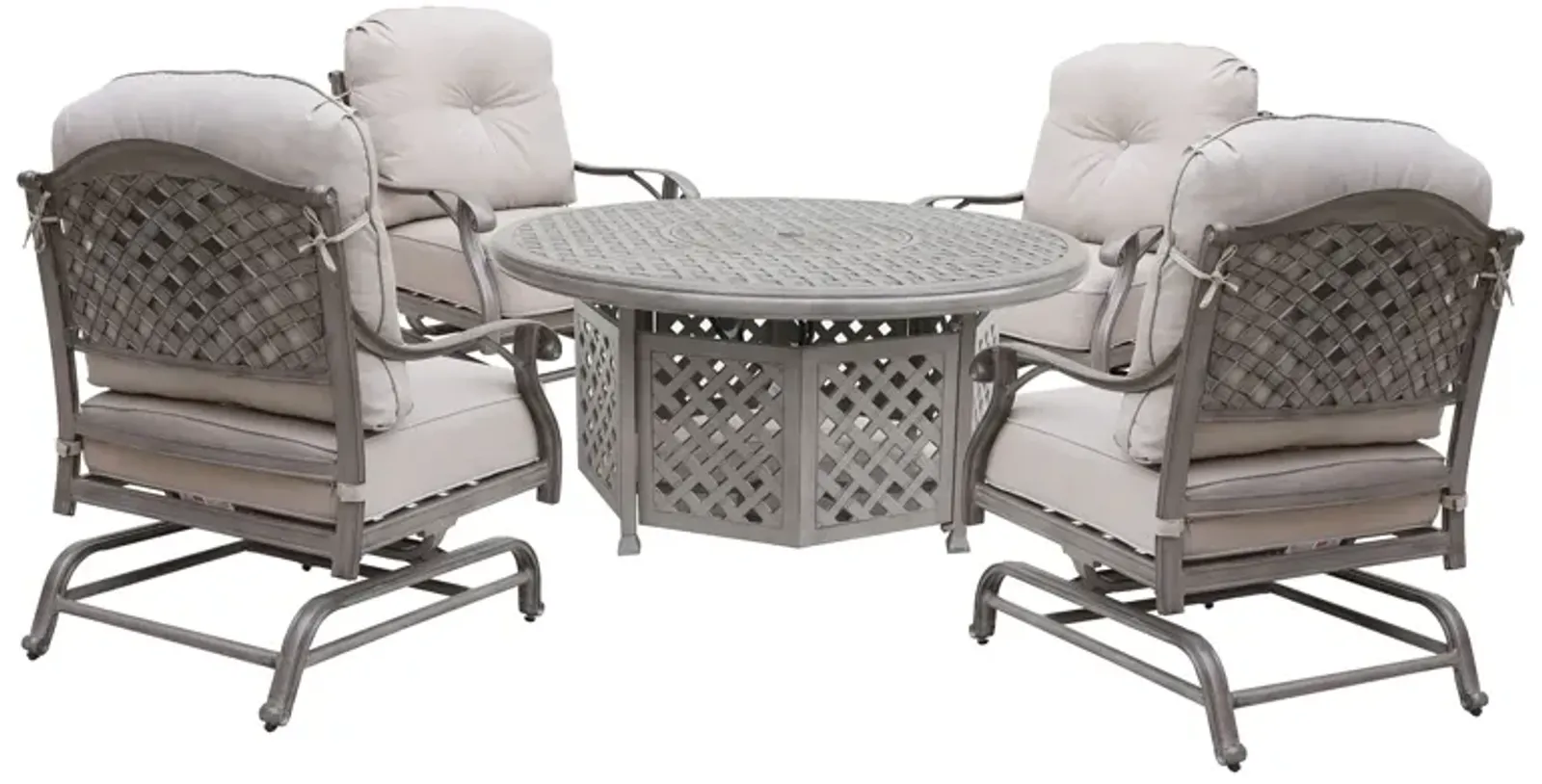 5 Piece Cast Aluminum Chat Fire Pit Set With Cushion