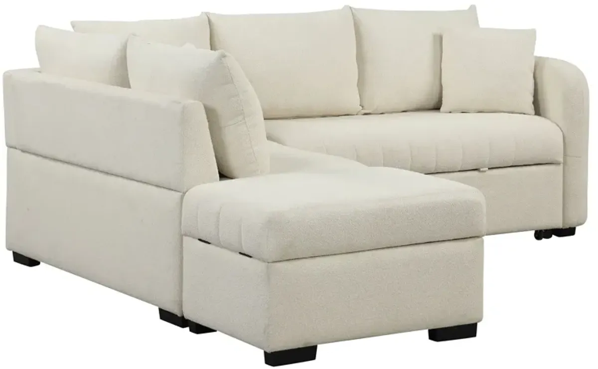 L-Shaped Sectional Pull Out Sofa Bed Sleeper Sofa With Two USB Ports, Two Power Sockets And A Movable Storage Ottoman