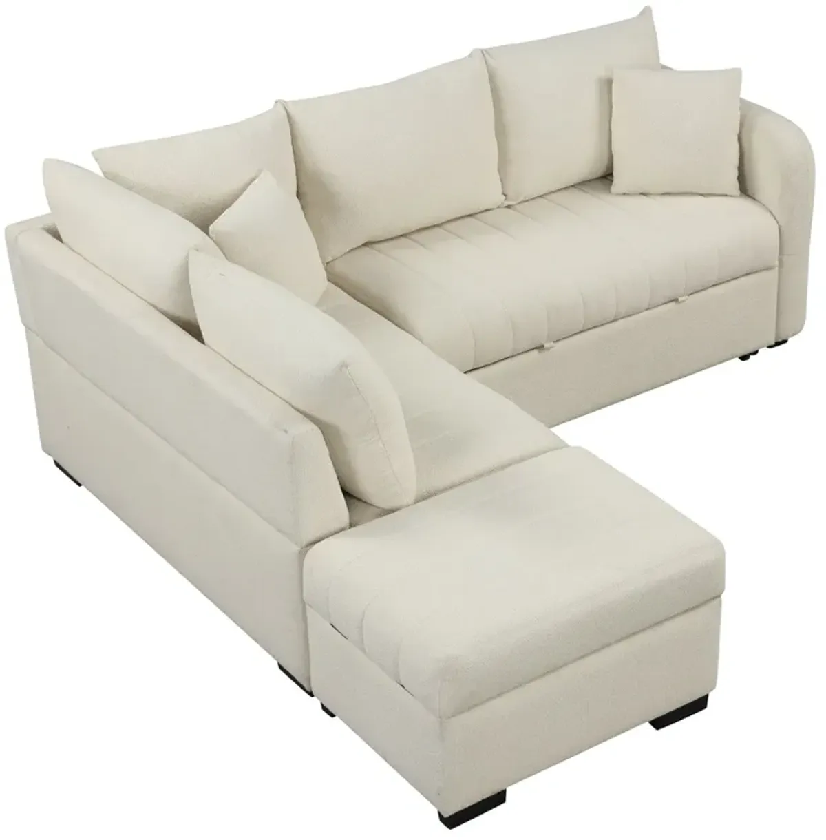 L-Shaped Sectional Pull Out Sofa Bed Sleeper Sofa With Two USB Ports, Two Power Sockets And A Movable Storage Ottoman