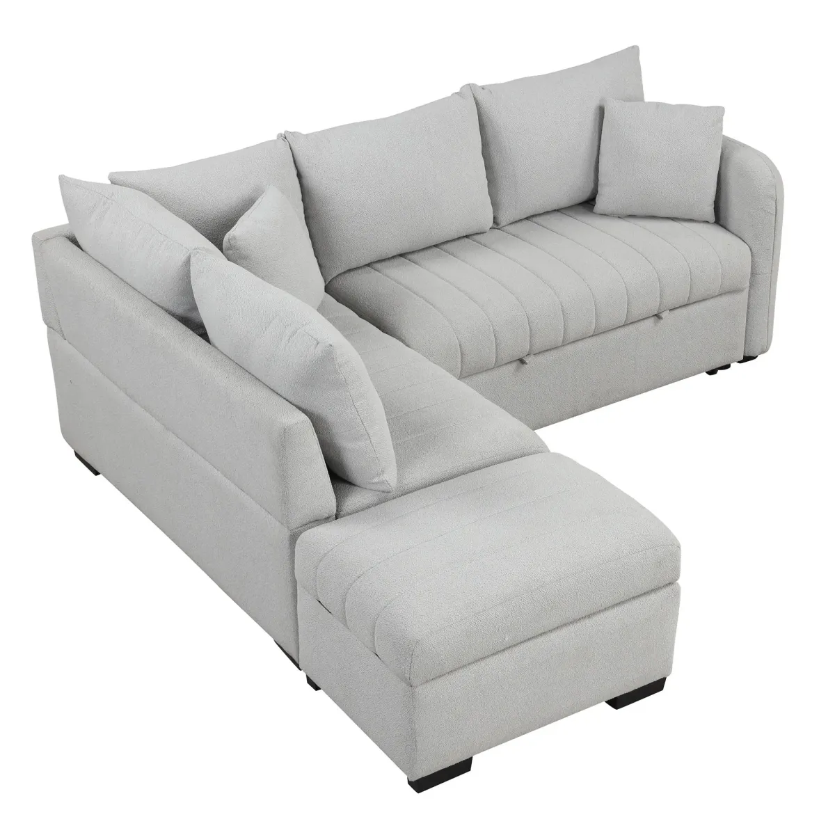 L-Shaped Sectional Pull Out Sofa Bed Sleeper Sofa With Two USB Ports, Two Power Sockets And A Movable Storage Ottoman