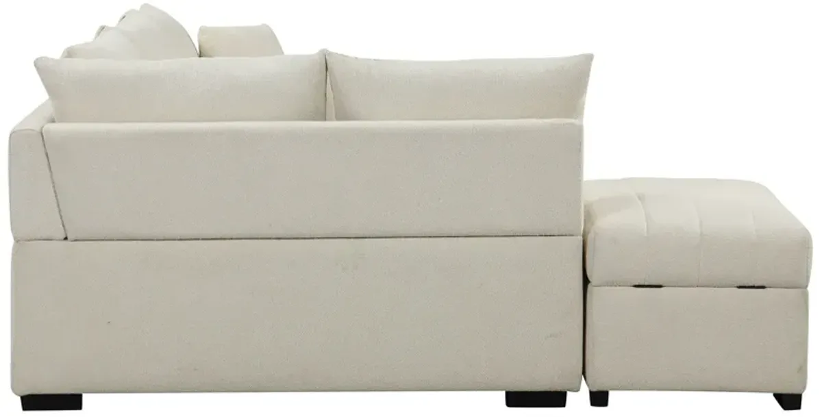 L-Shaped Sectional Pull Out Sofa Bed Sleeper Sofa With Two USB Ports, Two Power Sockets And A Movable Storage Ottoman