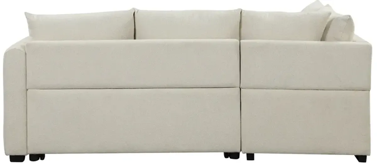 L-Shaped Sectional Pull Out Sofa Bed Sleeper Sofa With Two USB Ports, Two Power Sockets And A Movable Storage Ottoman