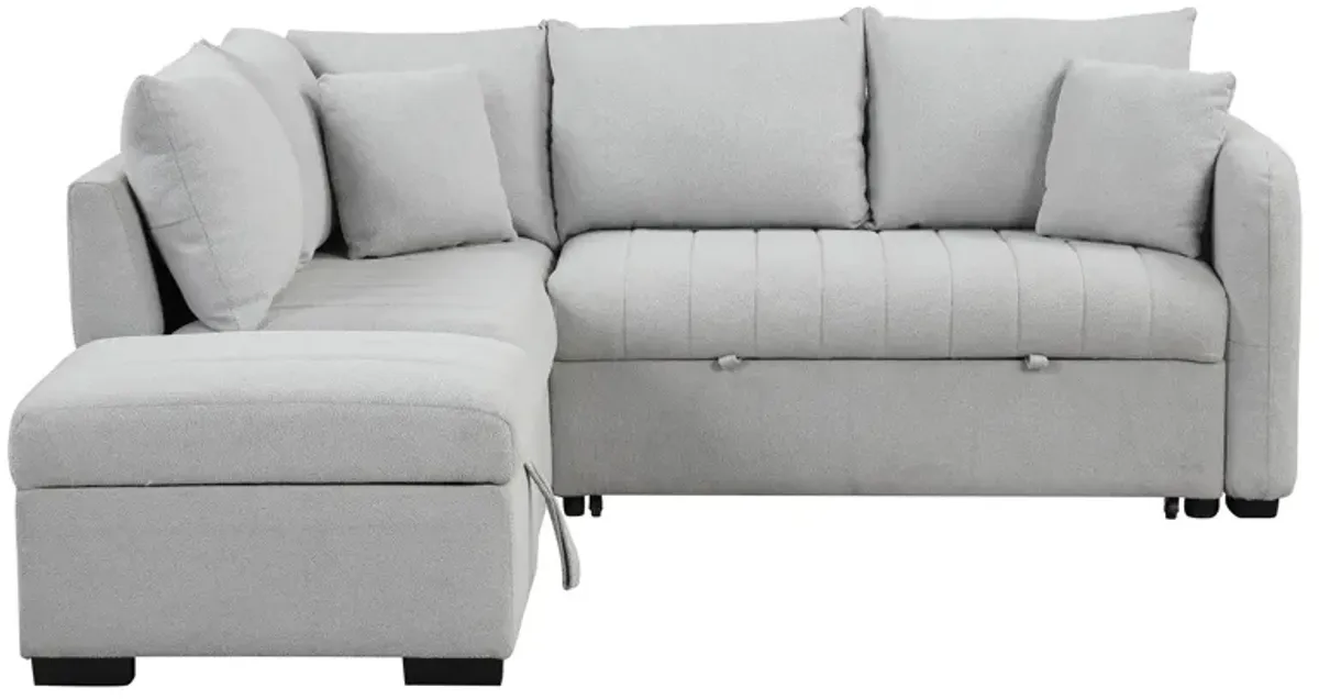 L-Shaped Sectional Pull Out Sofa Bed Sleeper Sofa With Two USB Ports, Two Power Sockets And A Movable Storage Ottoman