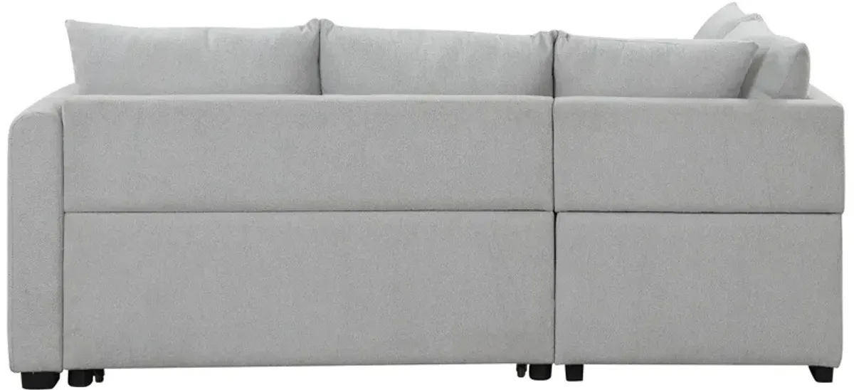 L-Shaped Sectional Pull Out Sofa Bed Sleeper Sofa With Two USB Ports, Two Power Sockets And A Movable Storage Ottoman