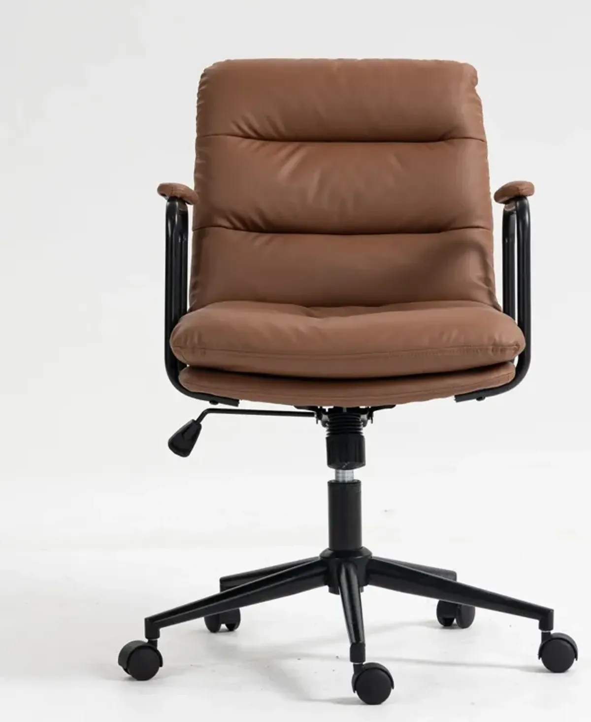 Office Chair, Mid Back Home Office Desk Task Chair With Wheels And Arms Ergonomic PU Leather Computer Rolling Swivel Chair With Padded Armrest