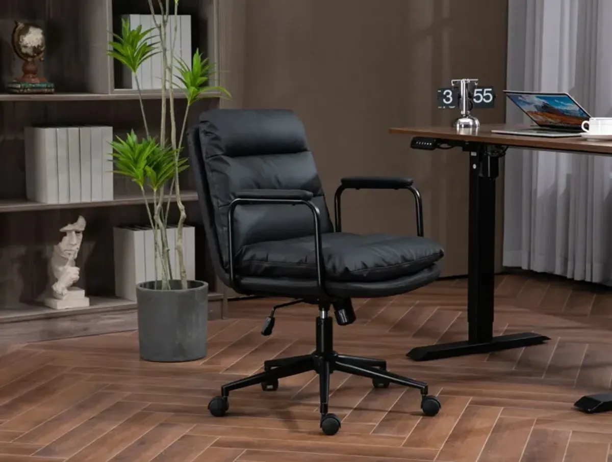 Office Chair, Mid Back Home Office Desk Task Chair With Wheels And Arms Ergonomic PU Leather Computer Rolling Swivel Chair With Padded Armrest