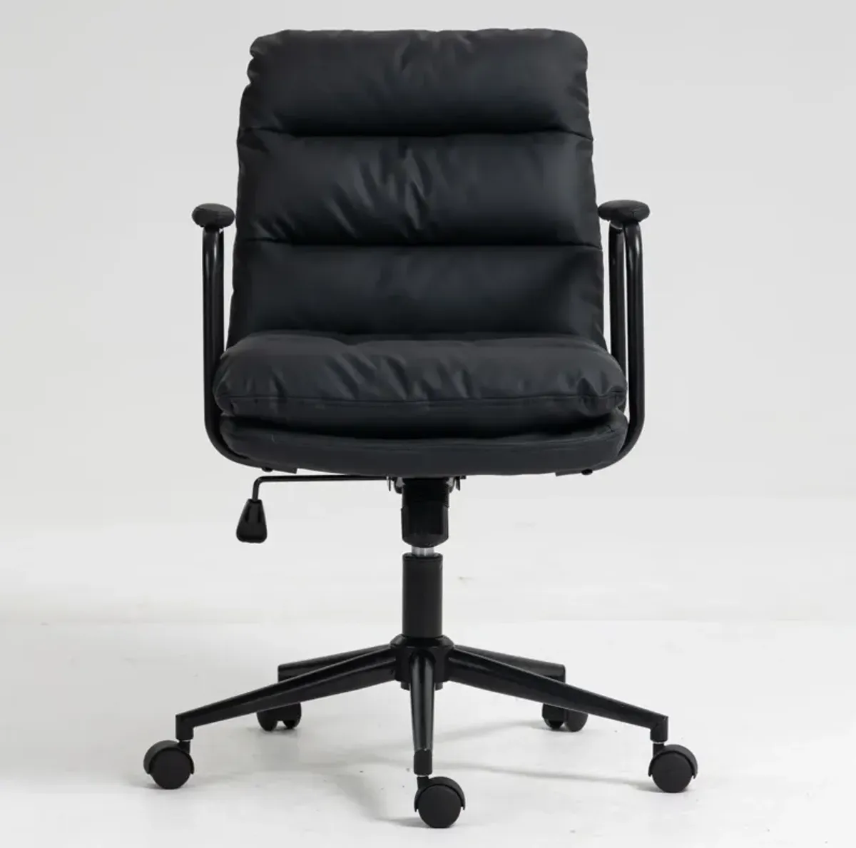 Office Chair, Mid Back Home Office Desk Task Chair With Wheels And Arms Ergonomic PU Leather Computer Rolling Swivel Chair With Padded Armrest