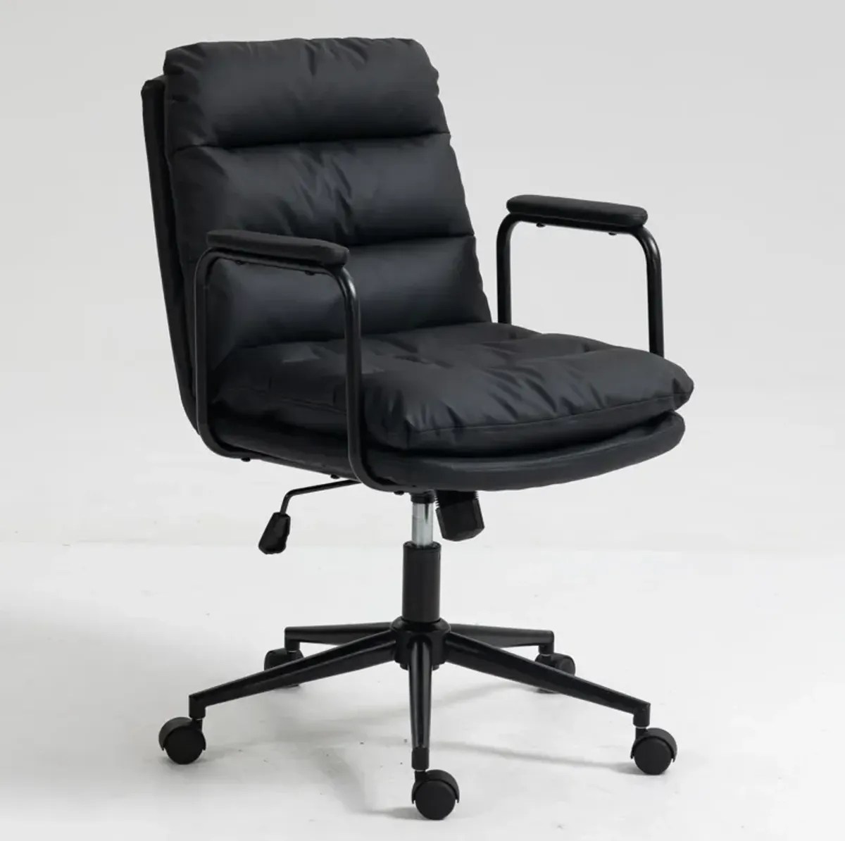 Office Chair, Mid Back Home Office Desk Task Chair With Wheels And Arms Ergonomic PU Leather Computer Rolling Swivel Chair With Padded Armrest