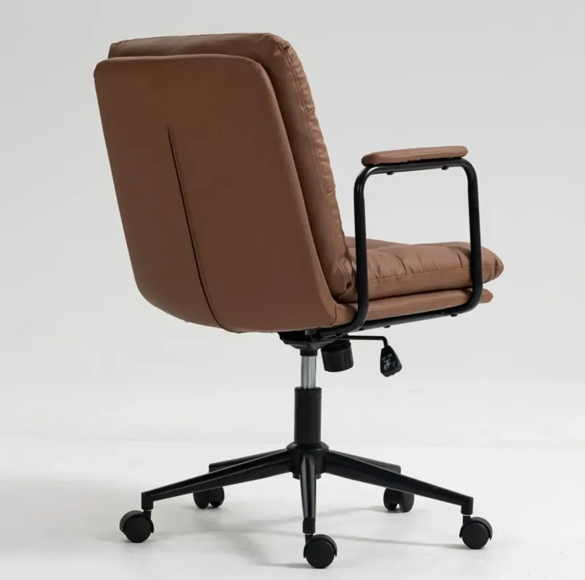 Office Chair, Mid Back Home Office Desk Task Chair With Wheels And Arms Ergonomic PU Leather Computer Rolling Swivel Chair With Padded Armrest