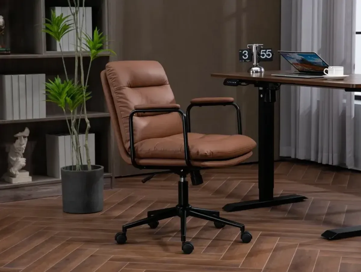 Office Chair, Mid Back Home Office Desk Task Chair With Wheels And Arms Ergonomic PU Leather Computer Rolling Swivel Chair With Padded Armrest