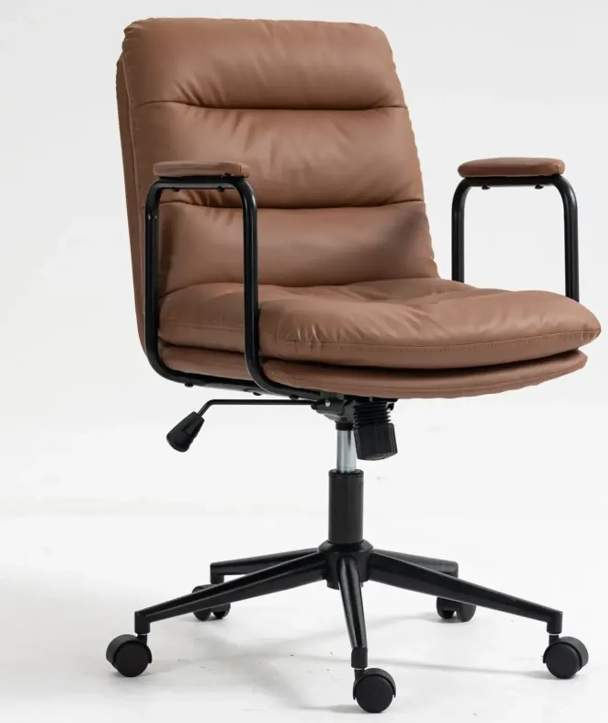 Office Chair, Mid Back Home Office Desk Task Chair With Wheels And Arms Ergonomic PU Leather Computer Rolling Swivel Chair With Padded Armrest