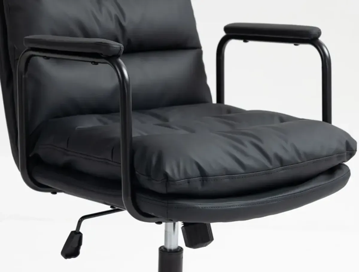 Office Chair, Mid Back Home Office Desk Task Chair With Wheels And Arms Ergonomic PU Leather Computer Rolling Swivel Chair With Padded Armrest