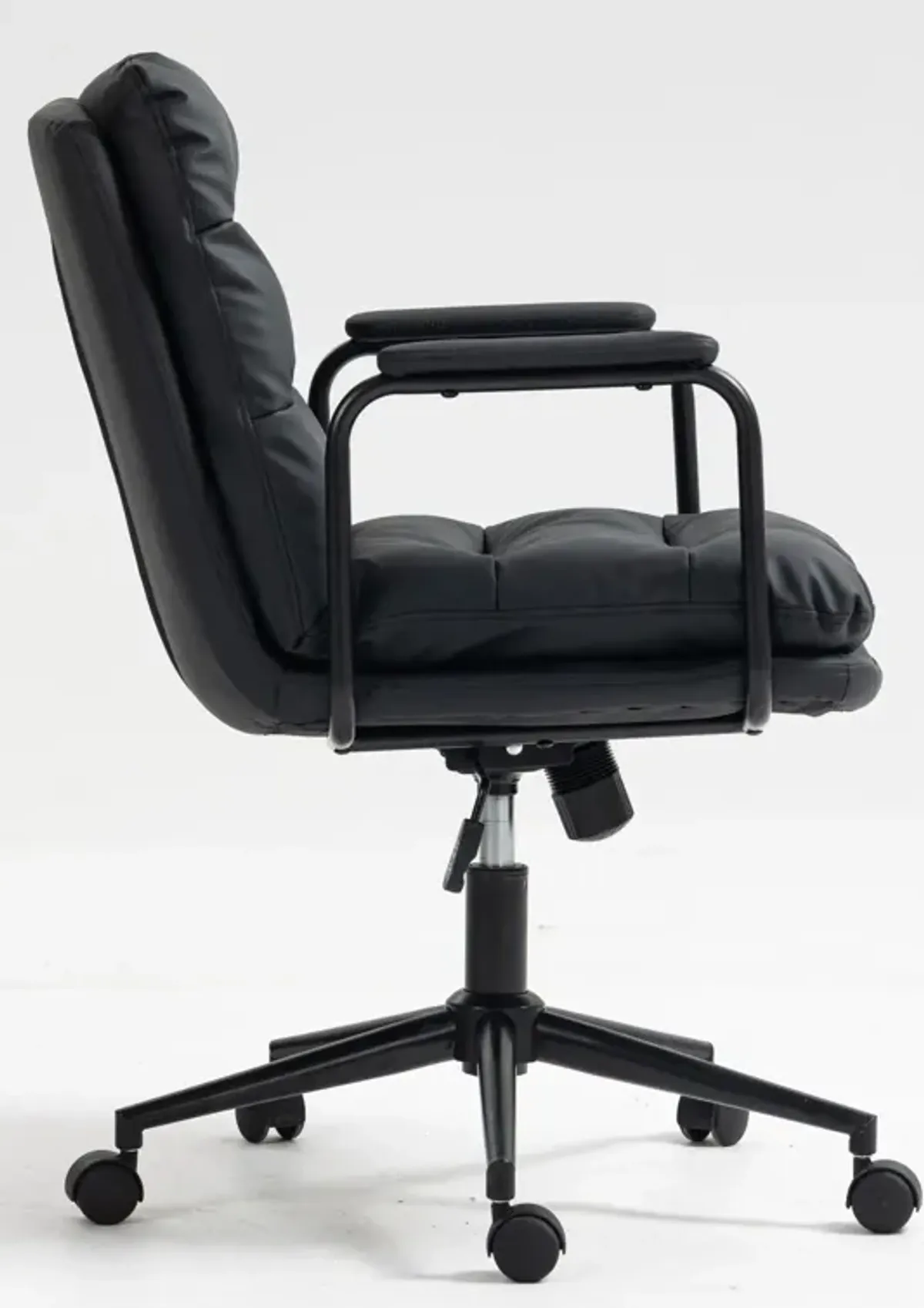 Office Chair, Mid Back Home Office Desk Task Chair With Wheels And Arms Ergonomic PU Leather Computer Rolling Swivel Chair With Padded Armrest