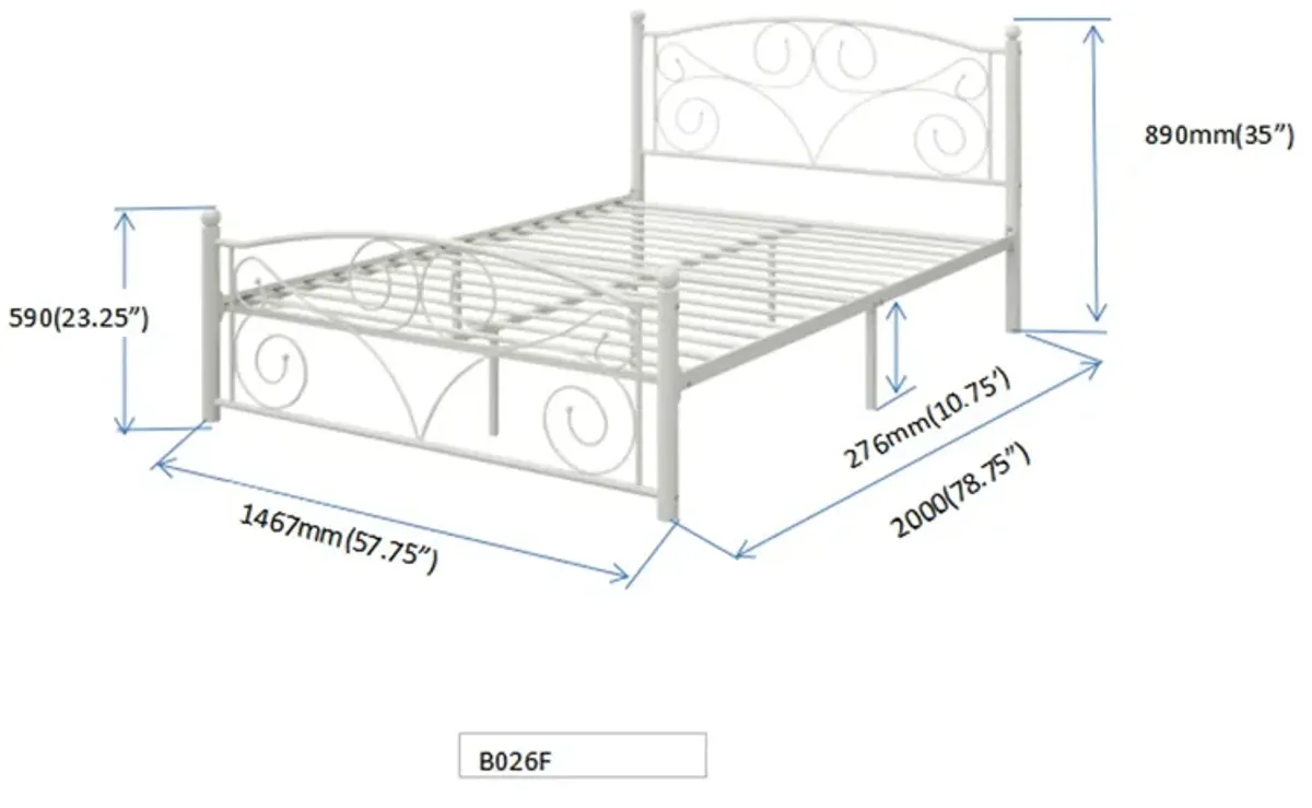 Full With Metal Frame Bed - White